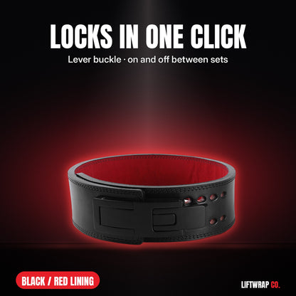 Lever Lifting Belt – Black / Red Lining by LiftWrap Co