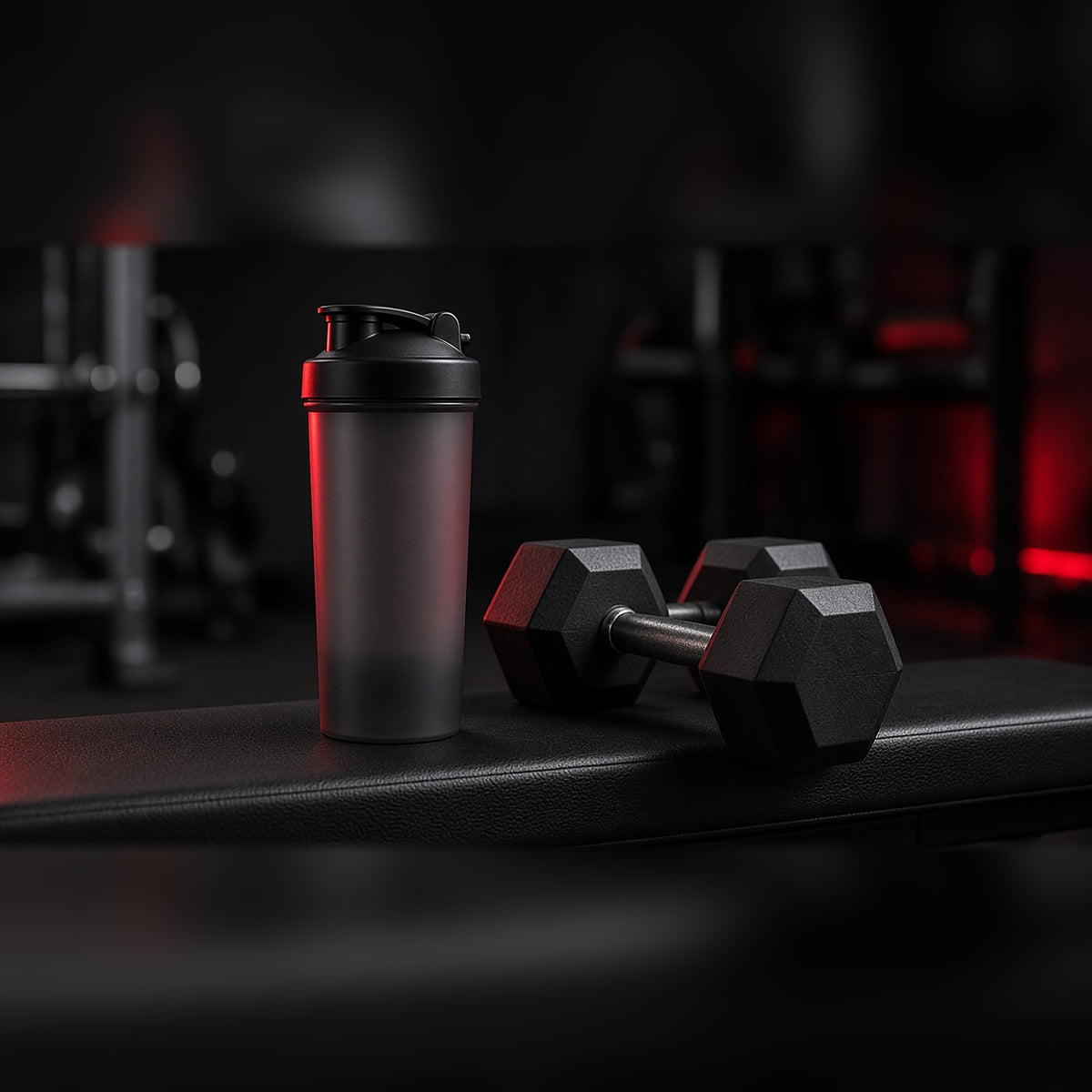 600ml shaker bottle on gym bench